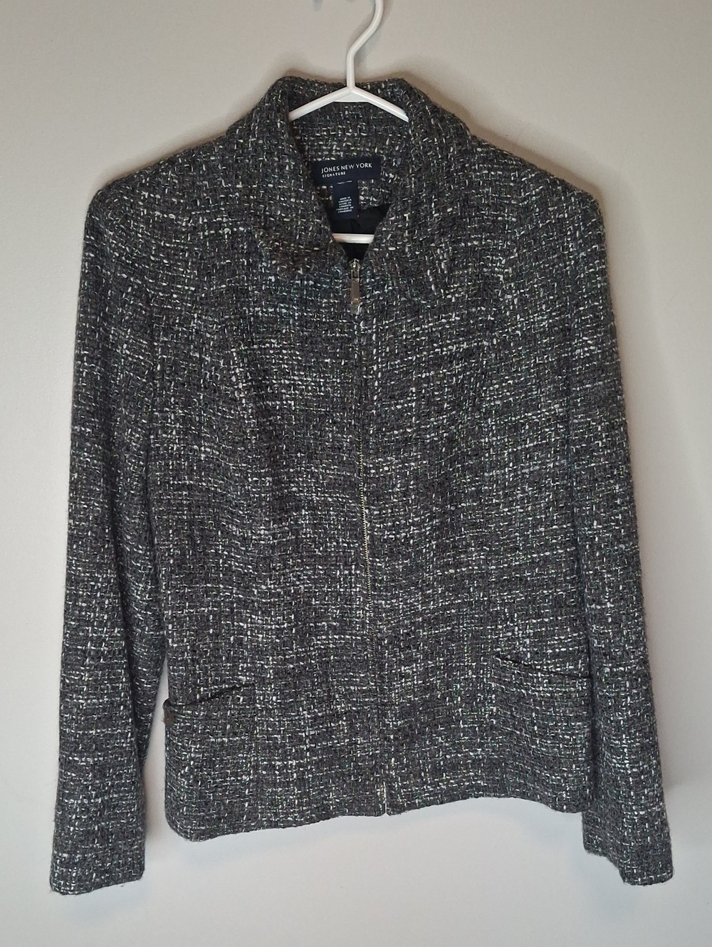 Jones New York Charcoal Tweed Zip Jacket